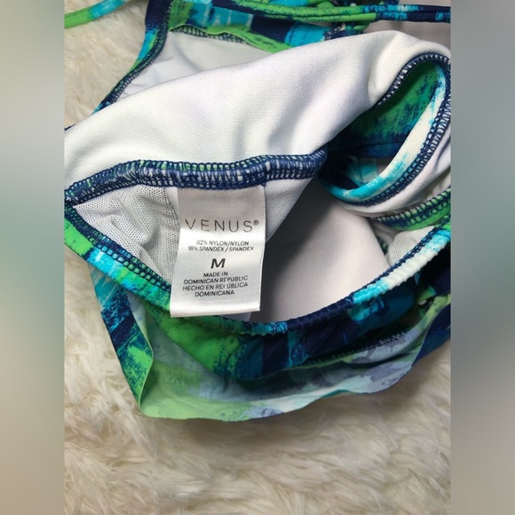 VENUS Green and Blue Bikini Top with Artistic Pattern Lace up back size M - Picture 11 of 12